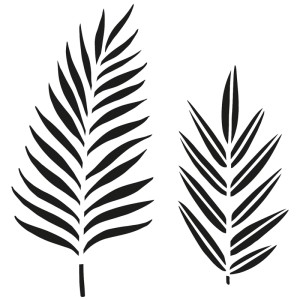 Stencil Aladine con foglie tropicali (28x28 cm) per progetti di decorazione creativa.