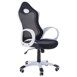 Sedia da ufficio iChair bianca con schienale in rete, ergonomica e regolabile in altezza.