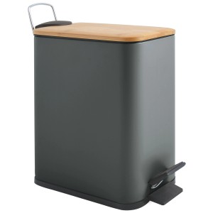 Spirella Erik, pattumiera bagno antracite con coperchio in bambù, 5 litri.
