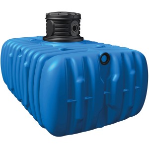 Serbatoio interrato blu 4rain Flat M da 9.000 l con coperchio nero.