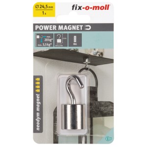 Fix-o-moll Gancio magnetico al neodimio, 52mm, argento. Gancio robusto per appendere utensili domestici.