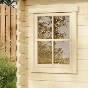 Vue détaillée de la fenêtre de l'abri de jardin à 5 pans Alpholz Sunny-A naturel, imprégné.