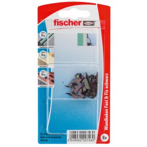 Fischer Fast & Fix ganci a muro, neri, 8 pezzi, per oggetti leggeri senza forare.