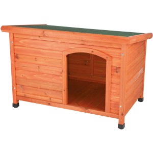 Cuccia per cani Jollypaw Natura marrone con tetto piatto in legno di pino, 85x58x60cm.