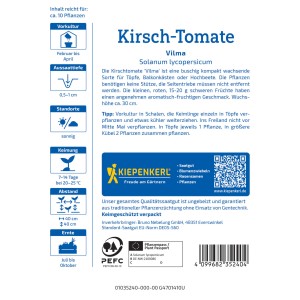 Sachet de graines de tomate balcon Kiepenkerl Vilma, fruits rouges, idéal pour balcon et terrasse.