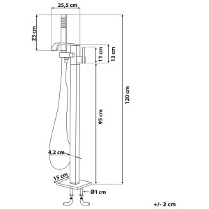 Disegno tecnico: Miscelatore per vasca freestanding Niagara nero con dimensioni.