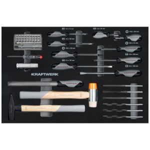 Kraftwerk Jeu de tournevis et d'outils de frappe 49 pièces dans un jeu d'outils avec marteau, limes, tournevis et embouts.