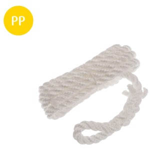 Corda parabordi bianca, 8 mm x 1,7 m, in polipropilene con occhiello impiombato.