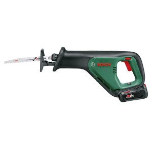 Scie sabre sans fil Bosch AdvancedRecip 18 Solo en vert/noir avec lame de scie insérée.