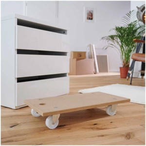 Wagner MM 1104 aide au transport avec panneau MDF et roulettes sur plancher en bois.