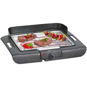 Clatronic BQ 3507 grill elettrico con cibo e paravento. Grill da tavolo con termostato.