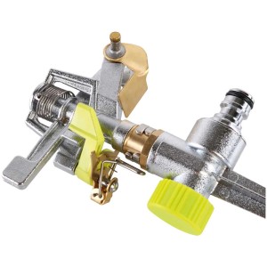 Arroseur à impulsion Gartec Aquajet en métal avec des accents jaunes pour l'irrigation du jardin.