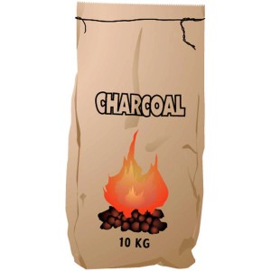 Sacco di carbone con motivo a fiamma e la scritta "Charcoal" per barbecue elettrici.