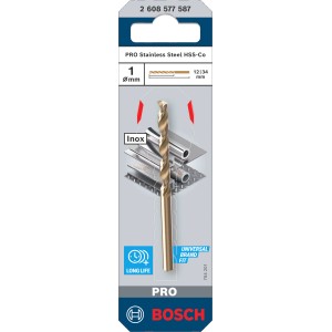 Foret hélicoïdal Bosch Pro Stainless Steel HSS-Co, 1 mm, pour perçage métal.