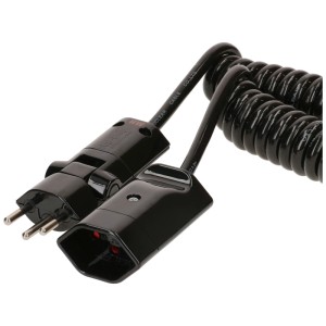 Rallonge noire spiralée Max Hauri, 4 m, avec fiche et prise.