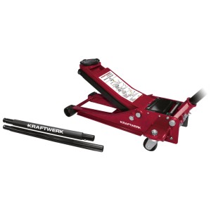 Cricco per auto Kraftwerk extra piatto rosso, 2 t, con leva e ruote