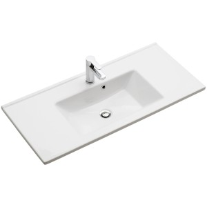 Vasque simple en céramique blanche Pelipal, 100x45cm, avec robinet. Pour salle de bain.