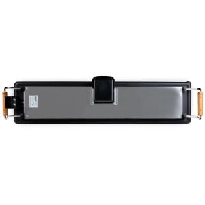 Domo Teppanyaki grill da tavolo DO8313TP, nero con manici in legno, 1800W, vista dall'alto.