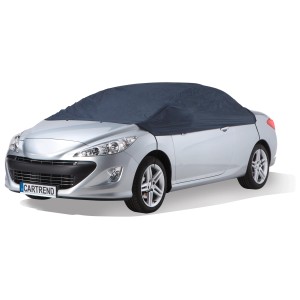 Demi-garage Cartrend XL bleue sur voiture argentée, protection antigel pour grandes voitures