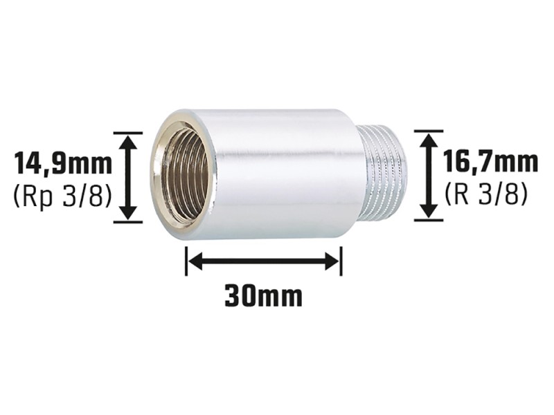 Prolunga rubinetto Cromo 14,9 mm (Rp 3/8) / 16,7 mm (R 3/8) / 25 mm