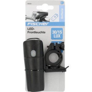 Éclairage avant à piles LED Fischer 40 Lux avec support de guidon pour vélos.
