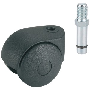 Doerner + Helmer Möbel-Lenkrolle, Kunststoff schwarz, Ø 5cm, mit Gewindestift.