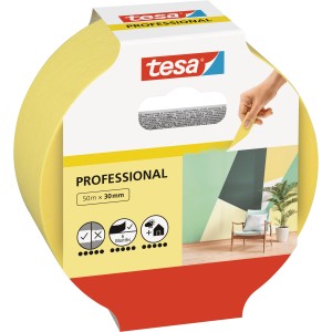 Ruban de masquage Tesa Professional, 50 m x 38 mm, ruban jaune pour des bords de peinture nets.