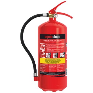 Extincteur à poudre ABC Ogniochron rouge 6 kg avec manomètre pour protection incendie.