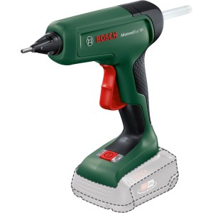 Pistola incollatrice a caldo a batteria Bosch AdvancedGlue 18V (senza batteria). Utensile cordless verde e nero.