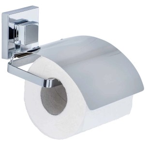 Wenko Porta carta igienica Cover Vacuum-Loc Quadro in acciaio inox con coperchio e rotolo di carta igienica.