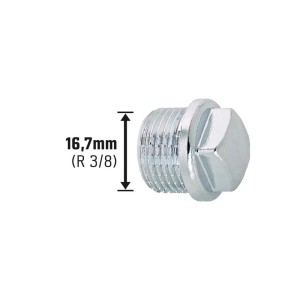 Tappo filettato in ottone cromato, 16,7 mm (R 3/8) per sigillare i raccordi dei tubi.