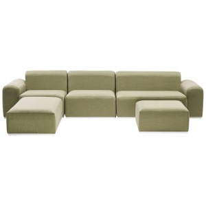 Ensemble lounge vert Beliani Battifollo, mobilier de jardin modulable avec poufs pour un design flexible.