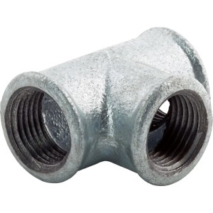 Raccordo a T in ghisa malleabile, 18,6 mm (Rp 1/2), per impianti idraulici e di riscaldamento.