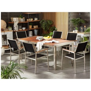 Beliani Set meubles jardin Grosseto 6 places bois d'eucalyptus marron/noir 7 pcs