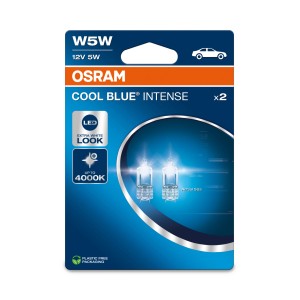 Osram LED Cool Blue Intense W5W 2.0, confezione da 2. Lampadina auto per luce extra bianca effetto xeno.