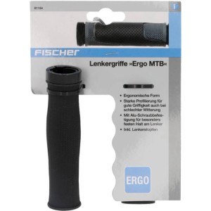 Manopole manubrio Fischer Ergo MTB, nere, per mountain bike. Forma ergonomica per una presa ottimale.