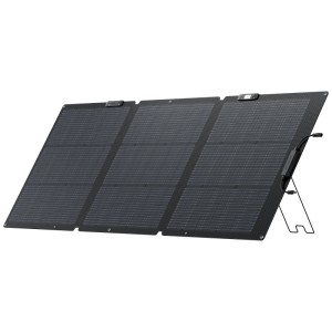 Pannello solare Ecoflow NextGen G2, pieghevole, 160W, nero, aperto con supporto.