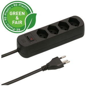 Multiprise noire Max Hauri Basic Line avec 4 prises de type 13 et câble de 1,5 m.