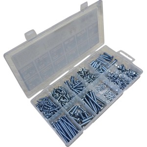 Jeu de 320 vis et écrous dans une boîte d'assortiment, acier galvanisé.