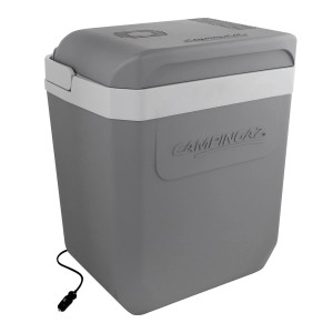 Thermoelektrische Kühlbox Powerbox Plus 24 l in Grau mit Stromkabel.