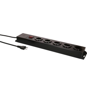 Multipresa Max Hauri Power Line nera con 5 prese T13, interruttore illuminato e cavo da 1,5 m.
