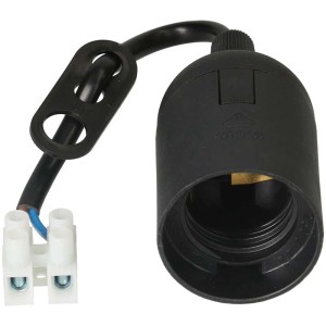 Douille de chantier noire E27 pour installation de lampe, avec câble et suspension.