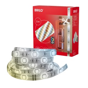 Brilo LED-Streifen, 5m, mit Fernbedienung und Verpackung. Flexibles, dimmbares Licht für Innenräume.