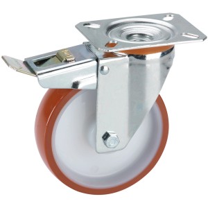 Doerner + Helmer Lenkrolle, rot-weiß, Ø 9cm, mit Feststeller für Transportboxen.