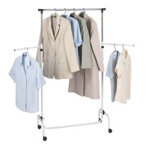 Wenko étendoir à vêtements Trio avec roulettes, hauteur réglable, pour textiles et vêtements.
