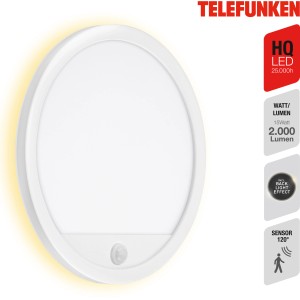 Applique murale extérieure LED blanche Telefunken Nizza avec détecteur de mouvement et rétroéclairage.