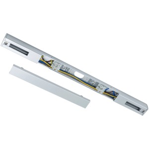Système de base Paulmann Urail, système de rail de 2,3 m en chrome mat, avec couvercle ouvert et câblage visible.