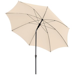 Doppler Myzone Sonnenschirm, naturfarben, Ø 200 cm, mit neigbarem anthrazitfarbenem Stahlmast. Geöffnet.