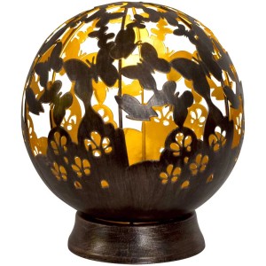 Lampe solaire LED sphérique bronze avec motif papillon, Ø 20cm, pour une décoration d'ambiance.