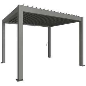 Pergola Biohort, grigio quarzo metallizzato, 3,5x3m. Copertura per patio con lamelle regolabili e scarico dell'acqua piovana.